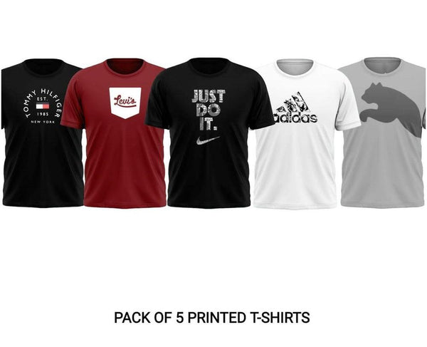 Pack Of 5 Unisex Printed Jersey T-Shirts